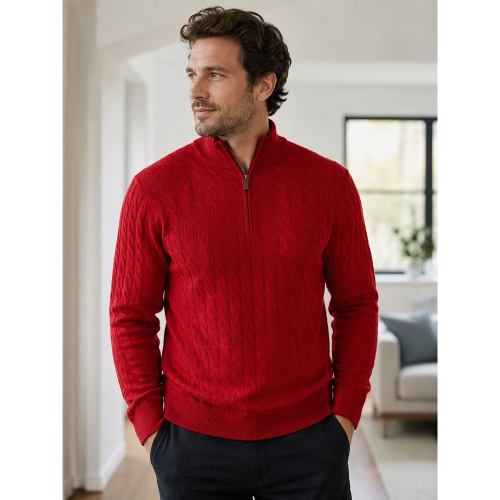 Peter Millar XXL Red Luxe Blend Wool Cashmere Cable Knit 1/4‎ Zip Sweater *Read*